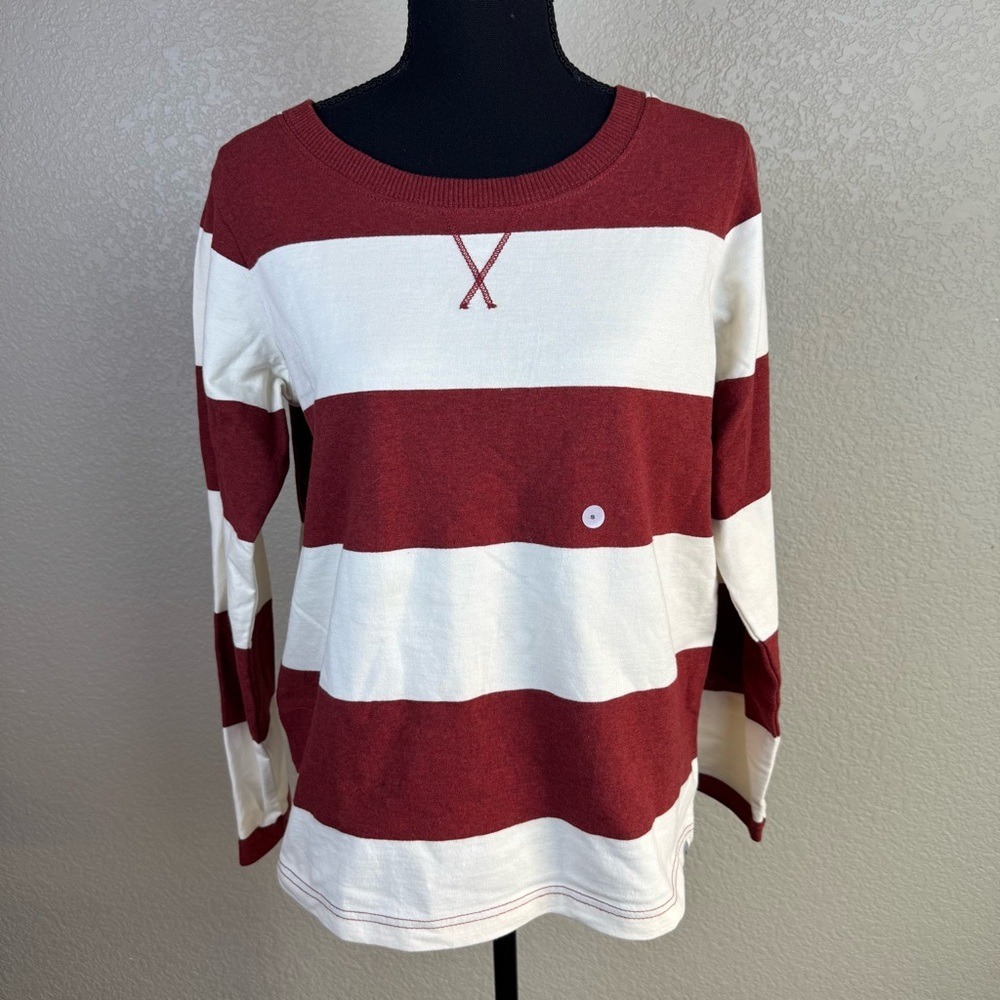 Eddie Bauer Stripe Sweatshirt Crewneck Red White Athleisure Casual Top‎